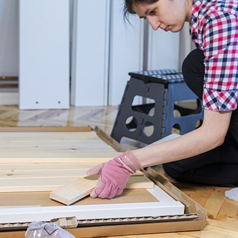 Garden Work Gloves Manufacturer - Factory Wholesale Pink Pigskin Leather Women Floral Spandex Back