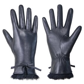 Women's Winter Gloves Factory - Black Goatskin Palm Ultra-soft Short Plush Llining Mink Fur Cuffs Touch