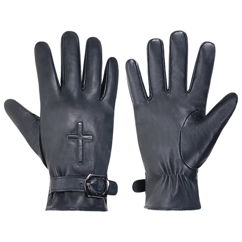 Men's Winter Gloves Supplier - OEM ODM Black Goatskin Palm Back Wool Lining Back Adjustable Wrist Customized