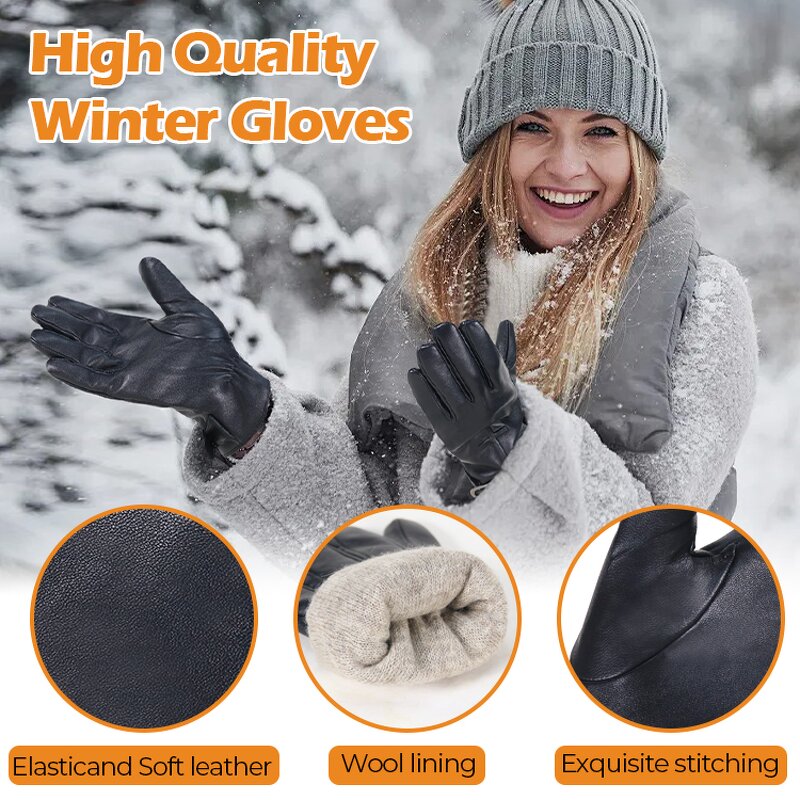 Men's Winter Gloves Supplier - OEM ODM Black Goatskin Palm Back Wool Lining Back Adjustable Wrist Customized
