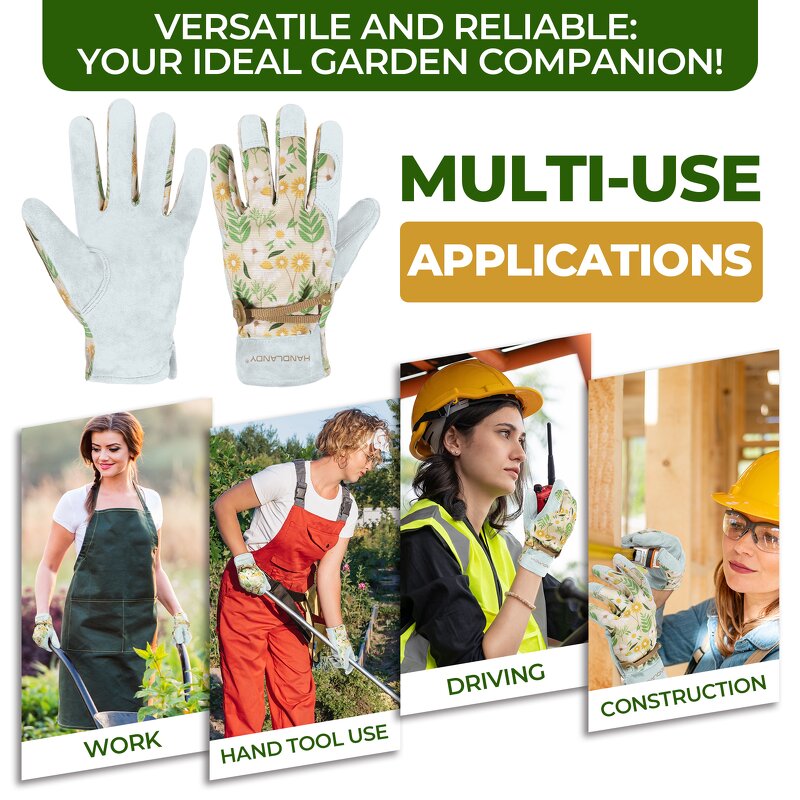 Gardening Gloves for Women Supplier - HDD Fabric Back Cowhide Palm Puncture Resistant Breathable Adjustable