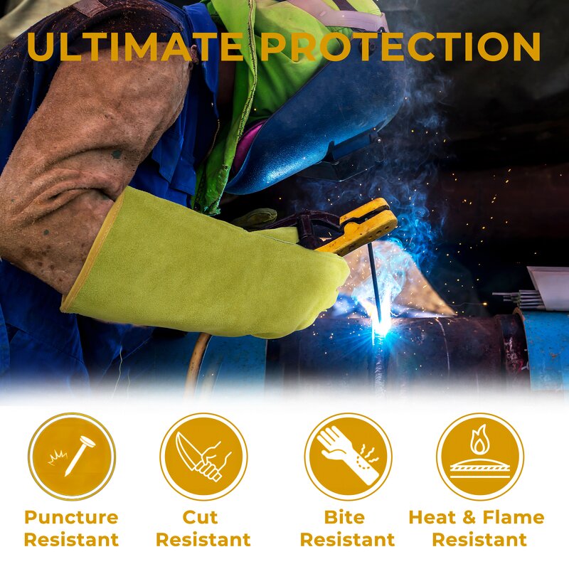 Welding Gloves Factory - Heavy-Duty Tig Mig Fireproof Cow Split Leather Industrial Work Heat