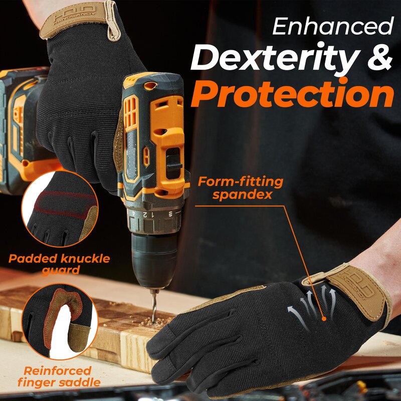 Pigskin Work Gloves Supplier - Men & Women Pigskin Palm Padded Anti-Abrasion Spandex Breathability