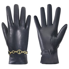 Women's Winter Gloves Factory - Wholesale Black Goatskin Palm Touch Screen Windproof Wrist Gold Chain