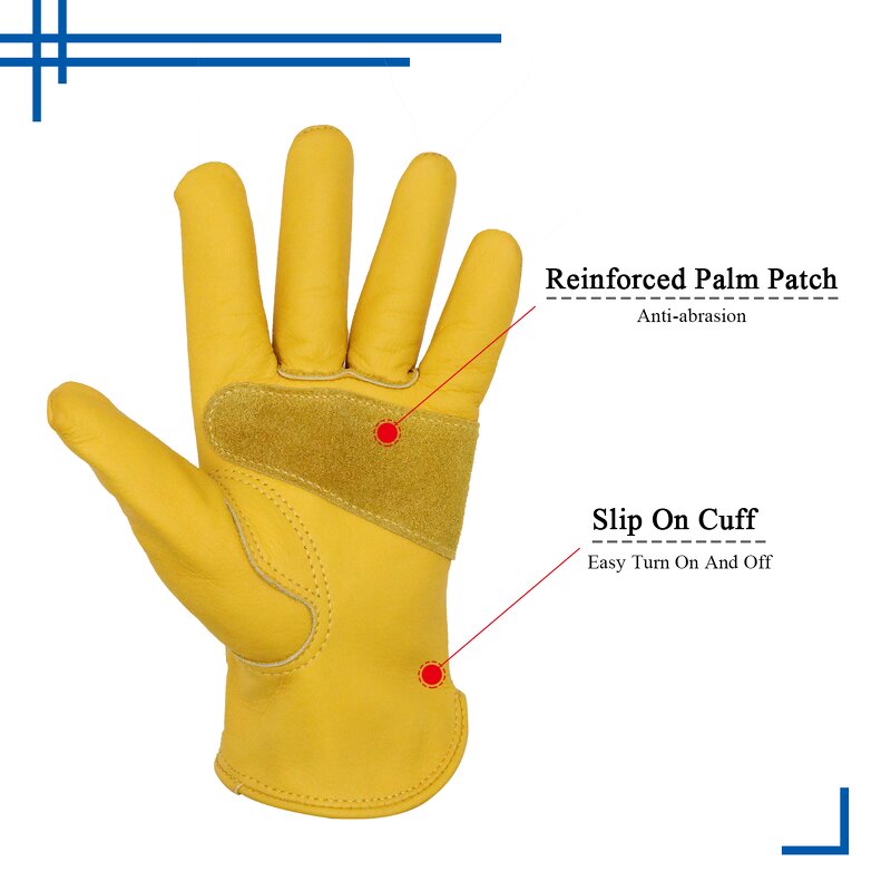Cowhide Work Gloves Manufacturer - Yellow Grain Adjustable Reinforced Palm Forklift Truck Construction