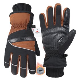 Winter Gloves Manufacturer - Black Waterproof Fabric Palm Coffee Back Elastic Wrist Closure Breathable