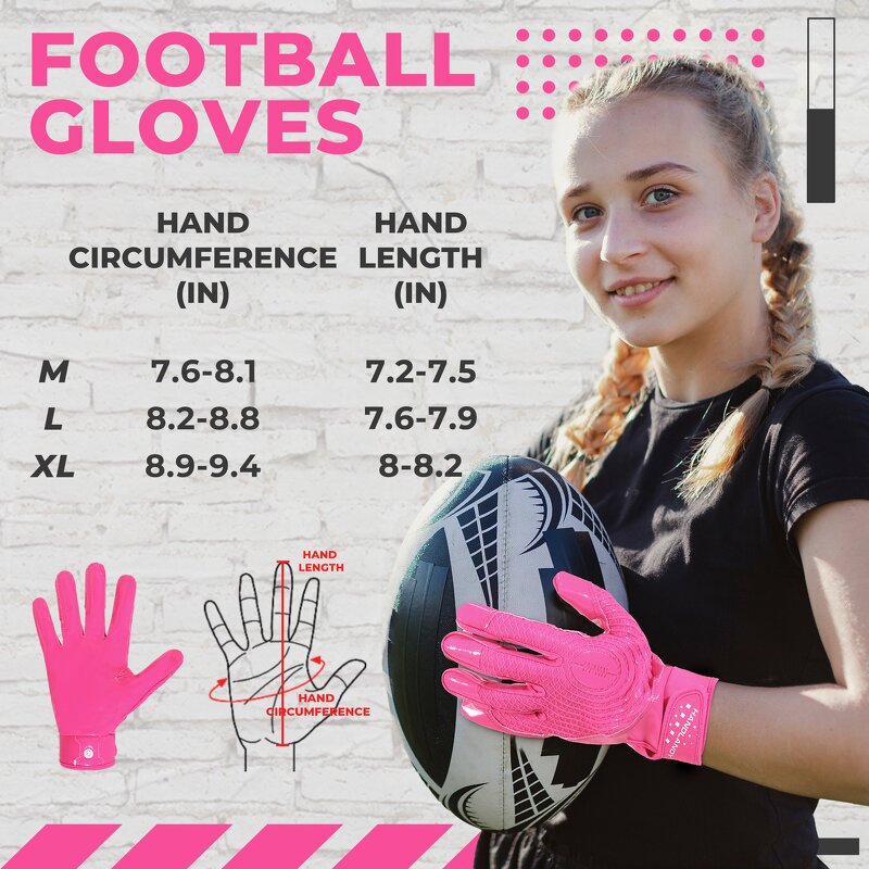 American Football Gloves Factory - Full Size Pink Anti-Slip Black Silicone Palm Adjustable Wrist