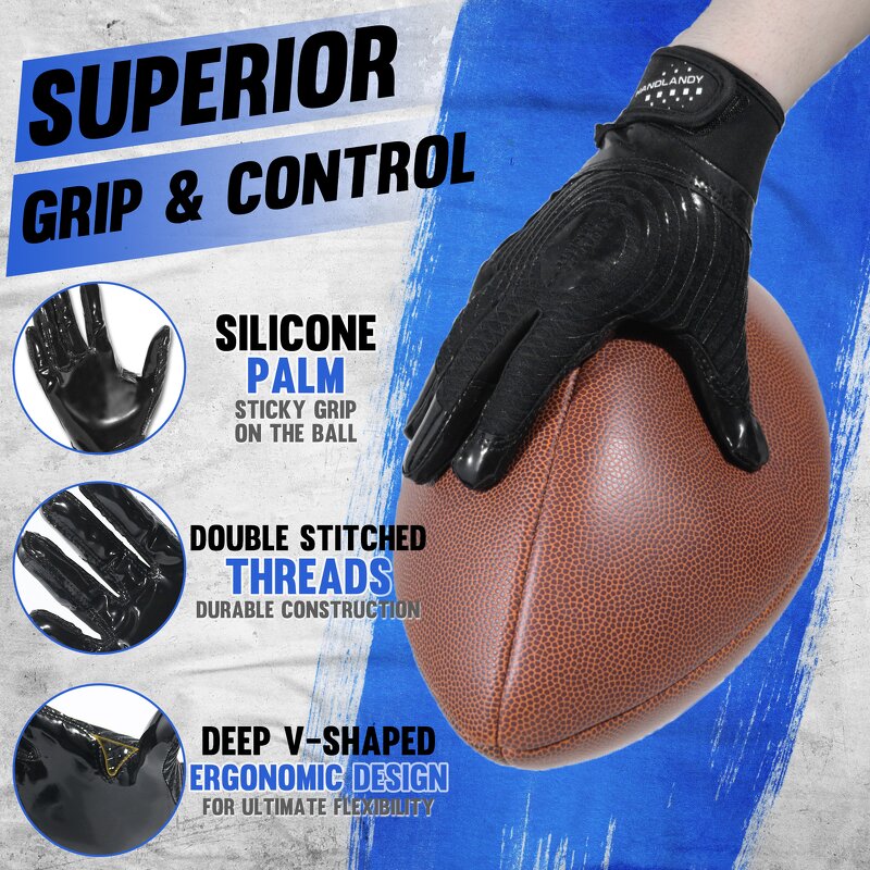 American Football Gloves Manufacturer - Lightweight Durable Anti-Slip Black Silicone Palm Adjustable