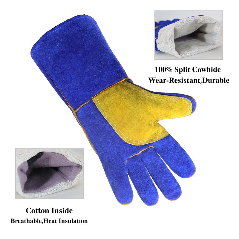 Welder Gloves Manufacturer - in Stock 14" Blue Heat Resistance Split Cowhide Tig