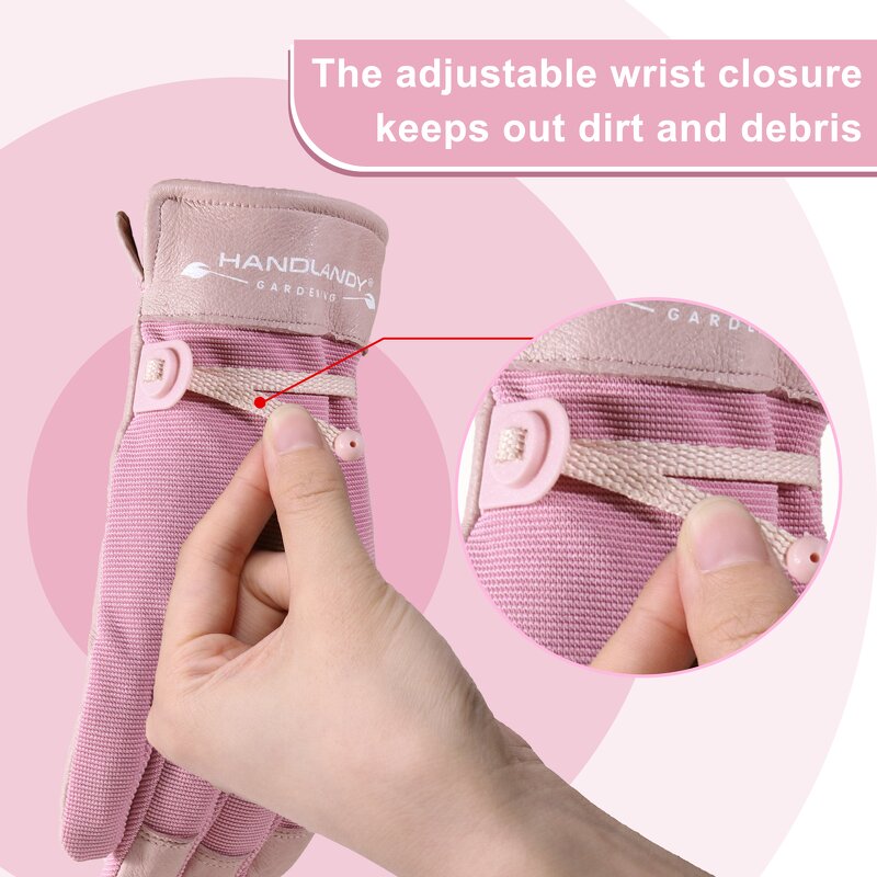 Garden Work Gloves Manufacturer - Factory Wholesale Pink Pigskin Leather Women Floral Spandex Back