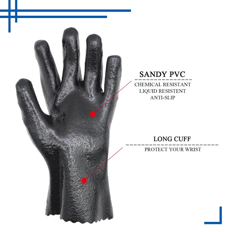 Chemical Resistant Gloves Supplier - CE Certified Non-slip Elbow Length PVC Coated Gauntlet