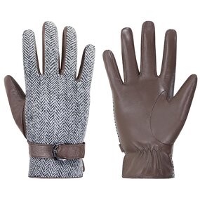 Women's Winter Gloves Manufacturer - OEM ODM Coffee Goatskin Palm Herringbone Wool Back Adjustable Wrist