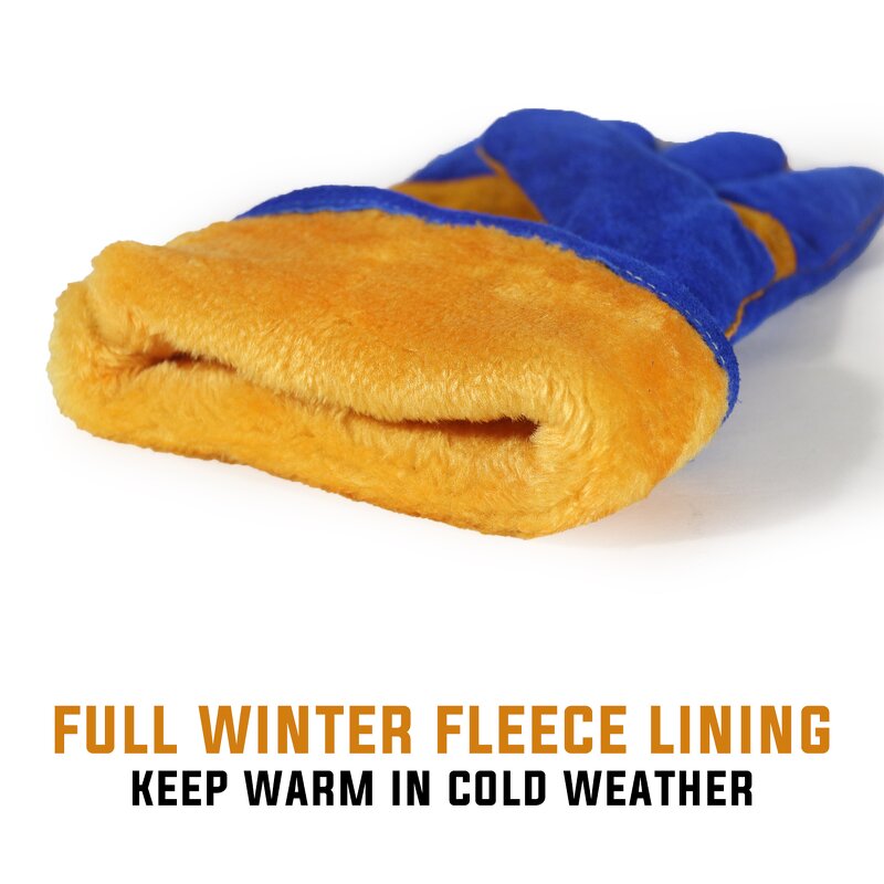 Welding Leather Work Gloves Supplier - Factory Brand 14" Split Cowhide Reinforced Palm Fleece Lining
