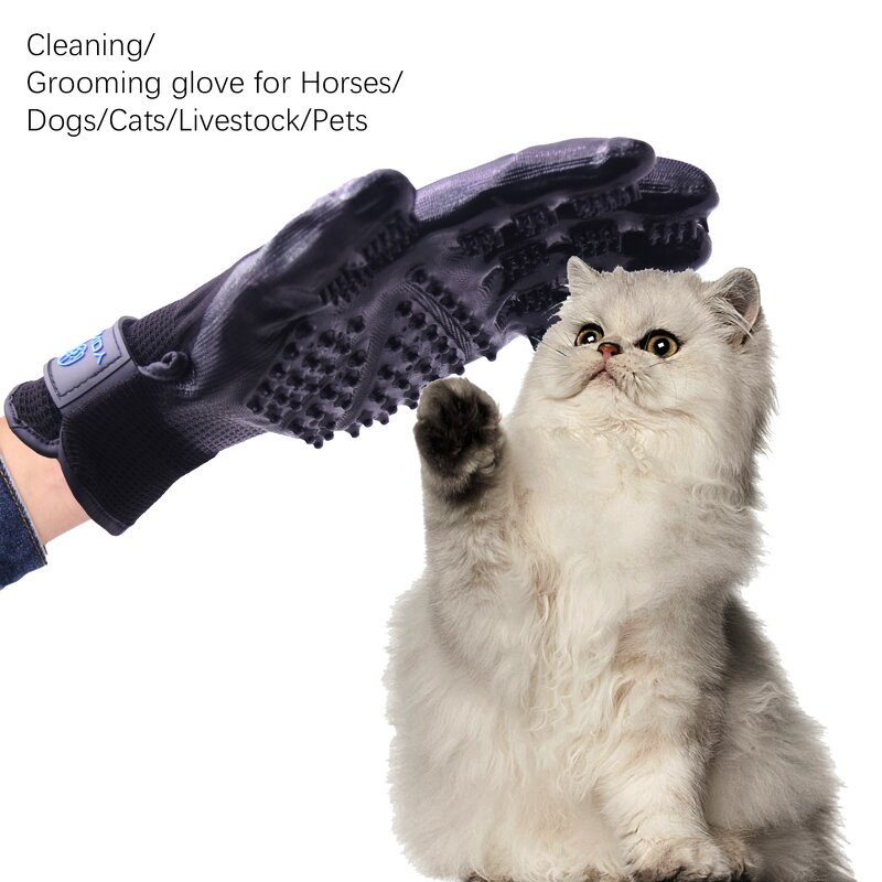 Pet Grooming Gloves Factory - Black Five Fingers Silicone Bath Comb Deshedding Cleaning Hair Remover
