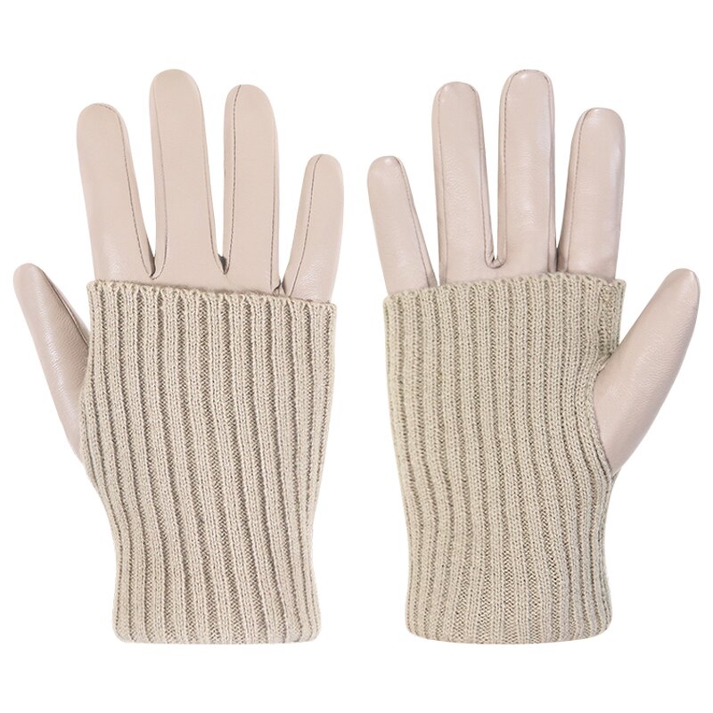 Women's Winter Gloves Manufacturer - New Design Brown Goatskin Palm Back Wool Lining Touch Wool Ribbed Cuffs