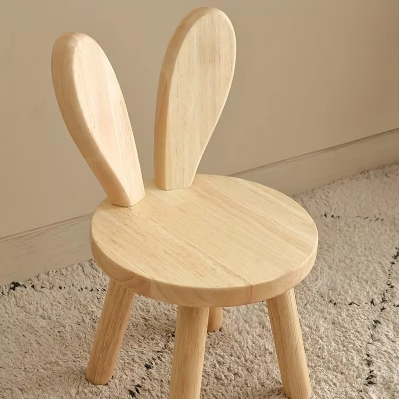 New Cute Design Rabbit Ear-Shaped Hardwood Wooden Toddler Chair Solid Classroom Chairs for Kindergarten Kids' Dining Chairs