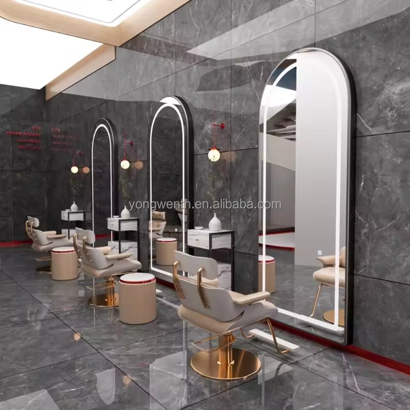 Custom Salon Furniture Station Double Sided Oval Hair Salon Mirrors Hair Double Sided Mirrors Hair Chair and Salon Mirror