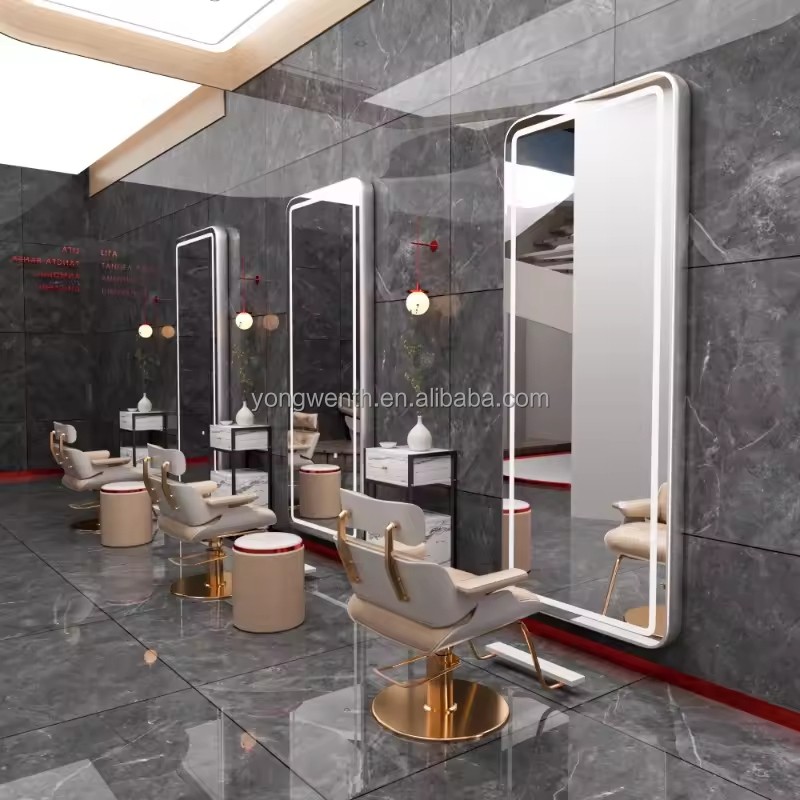 Custom Salon Furniture Station Double Sided Oval Hair Salon Mirrors Hair Double Sided Mirrors Hair Chair and Salon Mirror