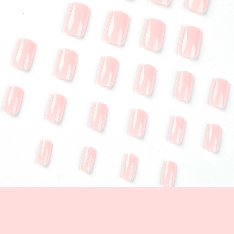 24pcs Solid Colours Press on Nails Acrylic Classic Design Short Square Coffin Tips French Style ABS Material False Manicure