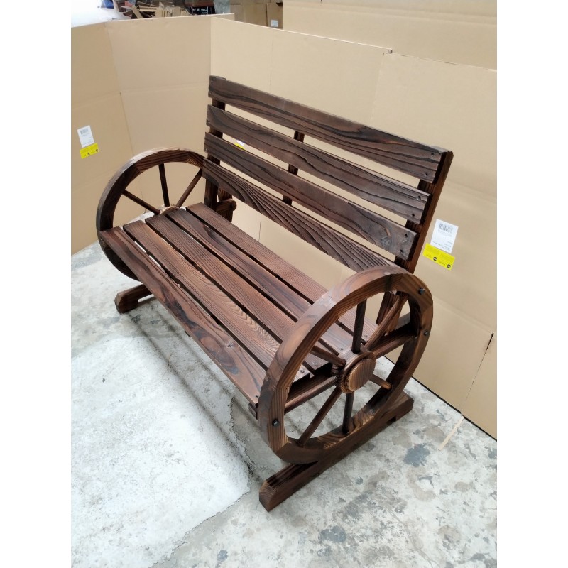 Wheel Bench Outdoor Bench,2-Person Patio Bench Wagon Slatted Seat,Garden Benches Outdoors 350lbs High Capacity