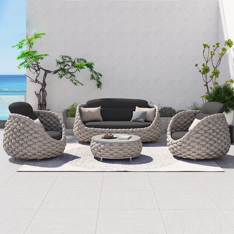 Customized Woven Rope Outdoor Furniture Outside Sitting Modern Curved Patio Lounge Sofa