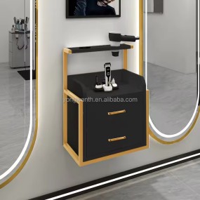 2025 New Hair Salon Stations Equipment Wall Cabinet Wall Mounted Salon Furniture Gold Tool Storage Cabinet