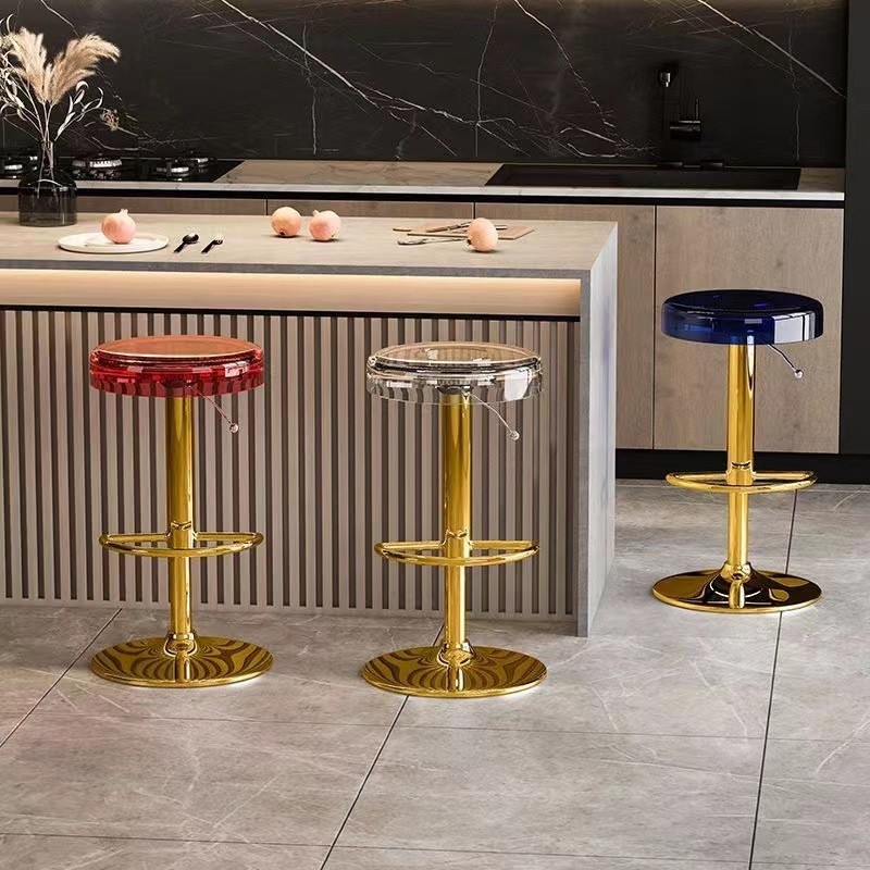 Factory Wholesale Modern bar Stool Metal Frame Acrylic Adjustable Rotating Hair Salon Lift Transparent Chair