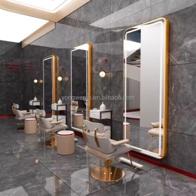 Custom Salon Furniture Station Double Sided Oval Hair Salon Mirrors Hair Double Sided Mirrors Hair Chair and Salon Mirror