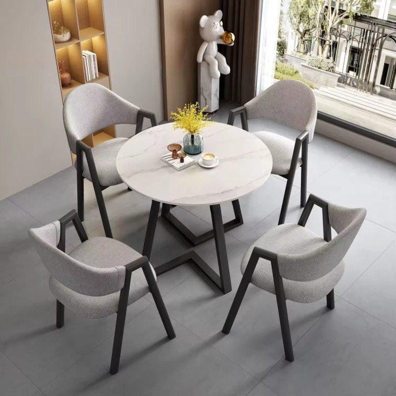 Dining Table for 4 Persons, Faux Marble Dining Table, 4 Chairs, Mid-century Modern Dining Table and Chair Set, Round Table