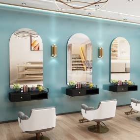 New Barber Shop Mirror Hair Salon Special Countertop Single-sided with Lamp Hair Salon Mirror Wall Hanging Cabinet Integrated
