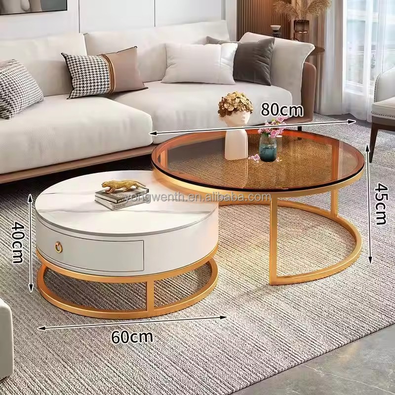 Italian Style Coffee Table Living Room Modern Minimalist Small Household Tea Table Net Ins Luxury Round Glass Coffee