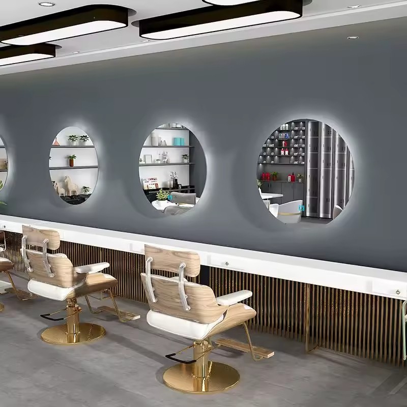 Barber Shop Large Oval Mirror Hair Salon Floor-to-ceiling Barber Mirror Table Hair Cutting Full Body Mirror