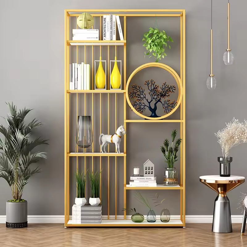 Nordic Bookshelf Landing Iron Art Metal Light Luxury Shelf Home Partition Screen Nail Art Cosmetics Display Stand