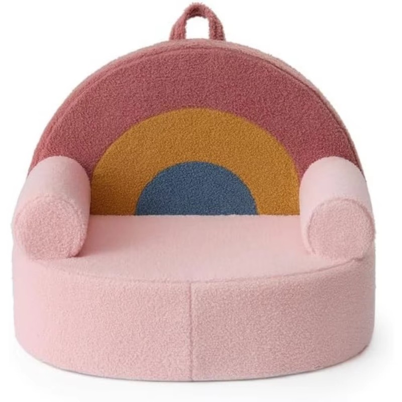 Rainbow Toddler Sofa Chair and 2-in-1 Soft Toddler Couch Bundle With Removable Cloud Velvet Cover for Kids Playroom
