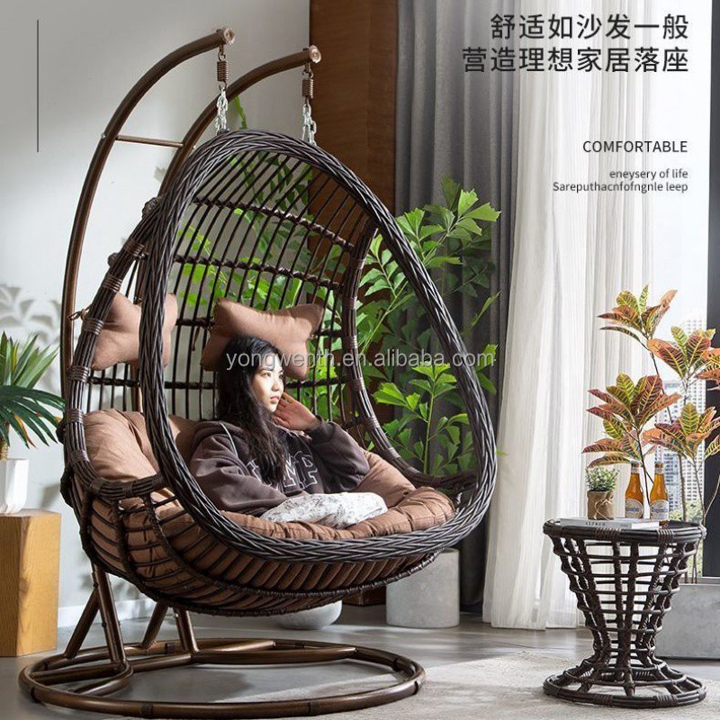 Hanging Egg Chair Swing With Steel Stand Set -Outdoor Hanging Basket -Leisure Rattan Swing - Double Cradle