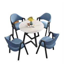 Dining Table for 4 Persons, Faux Marble Dining Table, 4 Chairs, Mid-century Modern Dining Table and Chair Set, Round Table