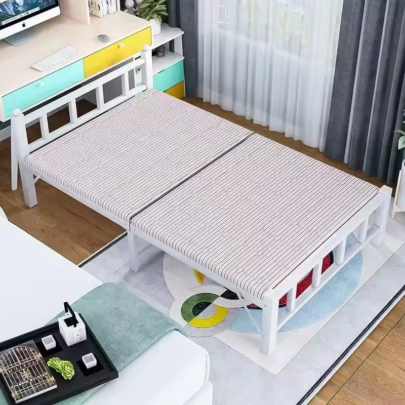 Cheap Wholesale Modern Office Folding Bed with Mattress Small Foldable Iron Metal Beds Hostel Furniture Single Beds for Adults