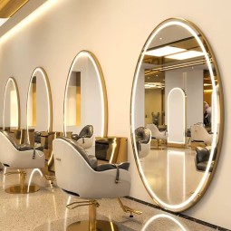 Barber Shop Large Oval Mirror Hair Salon Floor-to-ceiling Barber Mirror Table Hair Cutting Full Body Mirror