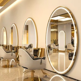 Barber Shop Large Oval Mirror Hair Salon Floor-to-ceiling Barber Mirror Table Hair Cutting Full Body Mirror