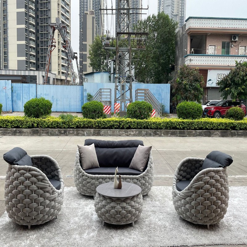 Customized Woven Rope Outdoor Furniture Outside Sitting Modern Curved Patio Lounge Sofa