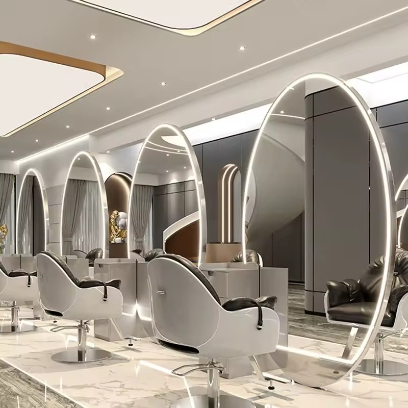 Barber Shop Large Oval Mirror Hair Salon Floor-to-ceiling Barber Mirror Table Hair Cutting Full Body Mirror