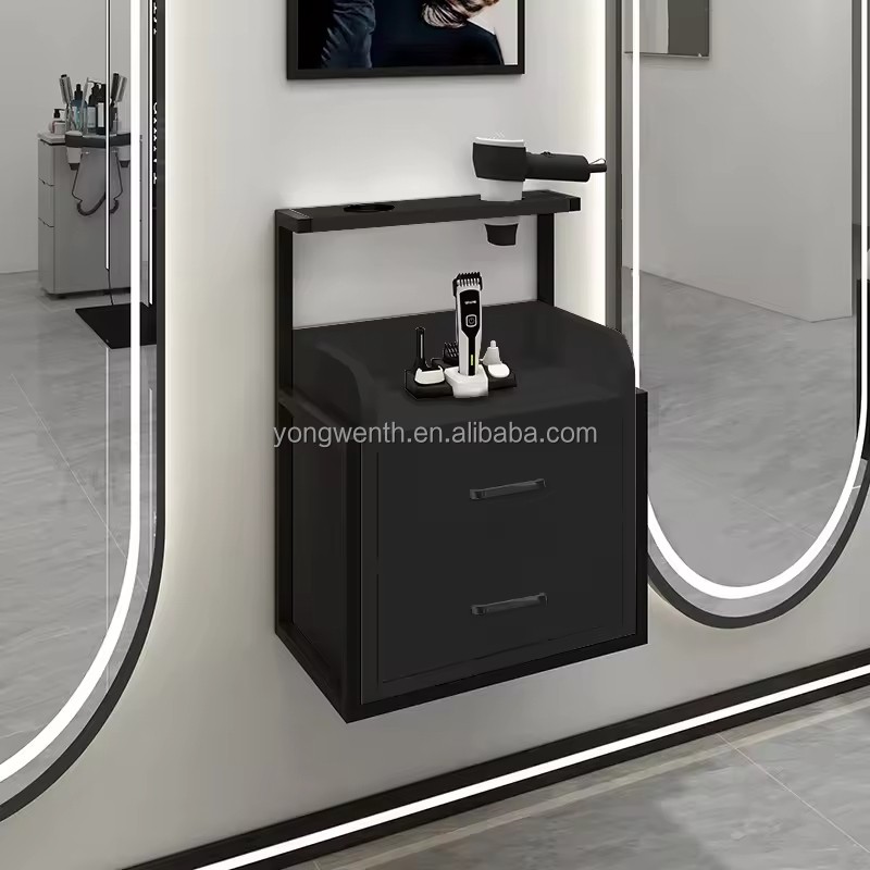 2025 New Hair Salon Stations Equipment Wall Cabinet Wall Mounted Salon Furniture Gold Tool Storage Cabinet