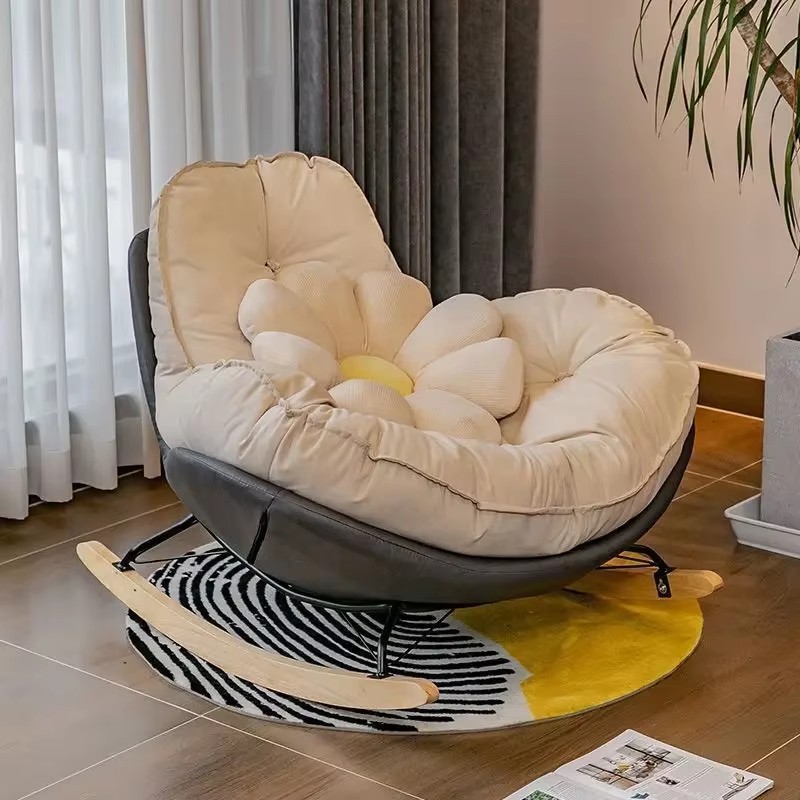 Modern Cream Single Eggshell Rocking Chair Casual Penguin Design  Lazy Sofa Swing Living Room Bedroom Living Room Furniture
