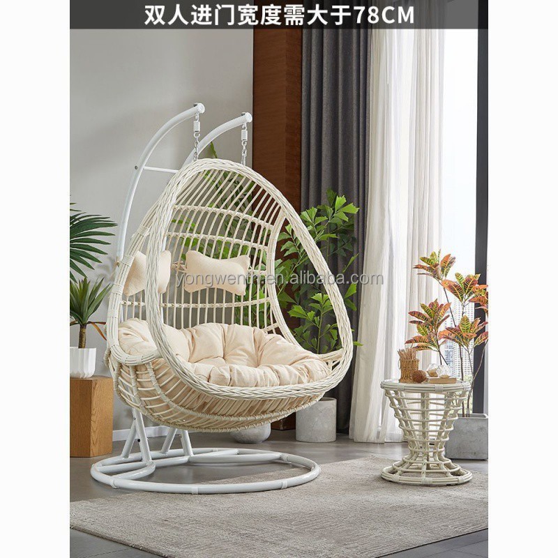 Hanging Egg Chair Swing With Steel Stand Set -Outdoor Hanging Basket -Leisure Rattan Swing - Double Cradle