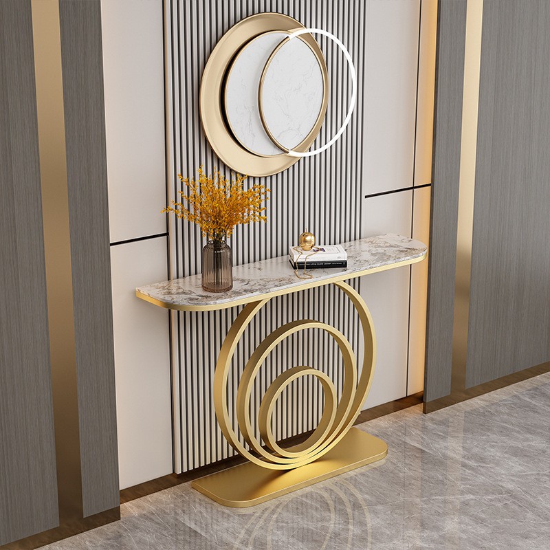 Gold Entryway Table, Modern Console Table Narrow Long, Contemporary Accent Table for Living Room