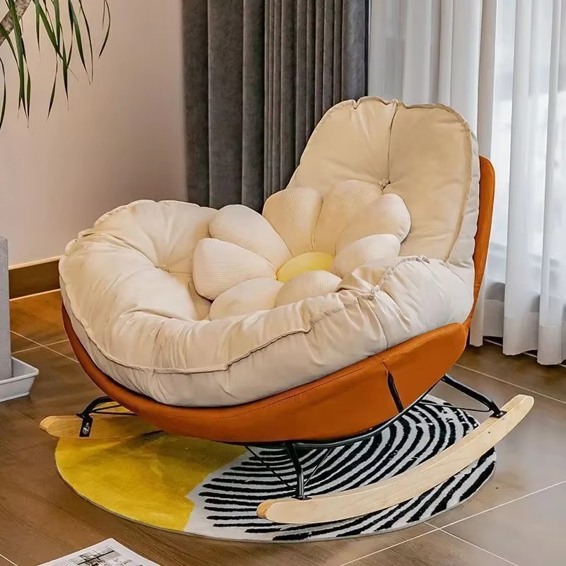 Modern Cream Single Eggshell Rocking Chair Casual Penguin Design  Lazy Sofa Swing Living Room Bedroom Living Room Furniture