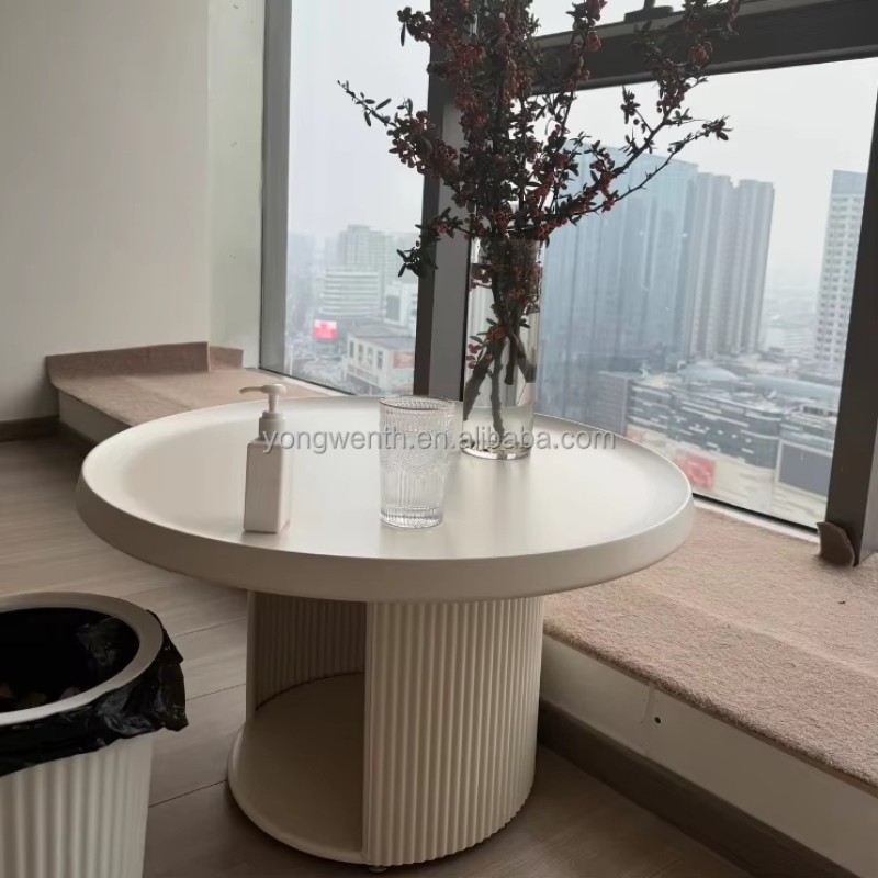 Nordic Modern Luxury Style White Round Coffee Table Side Table Salon Furniture Metal Round Coffee Table Set for Living Room