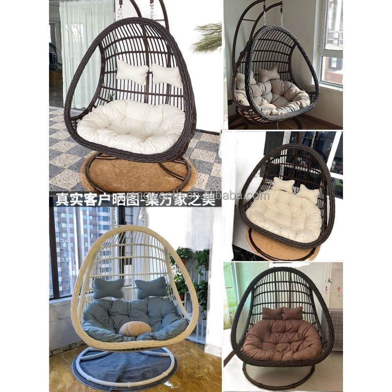 Hanging Egg Chair Swing With Steel Stand Set -Outdoor Hanging Basket -Leisure Rattan Swing - Double Cradle