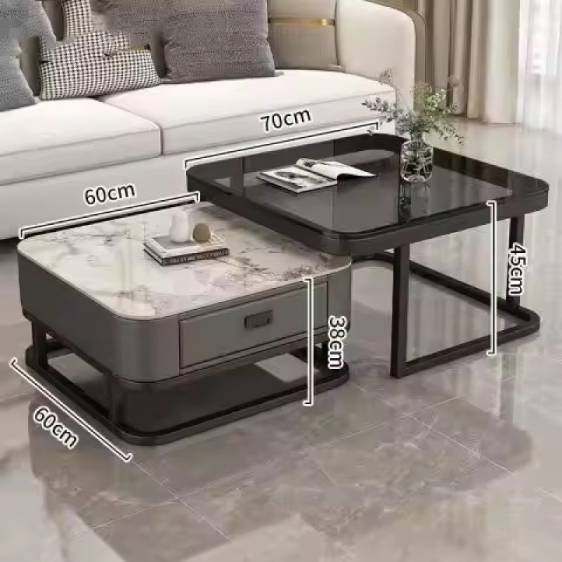 Nordic square Slate Coffee Table Set Light Luxury Modern Simple Living Room Home Combination Creative Coffee Table