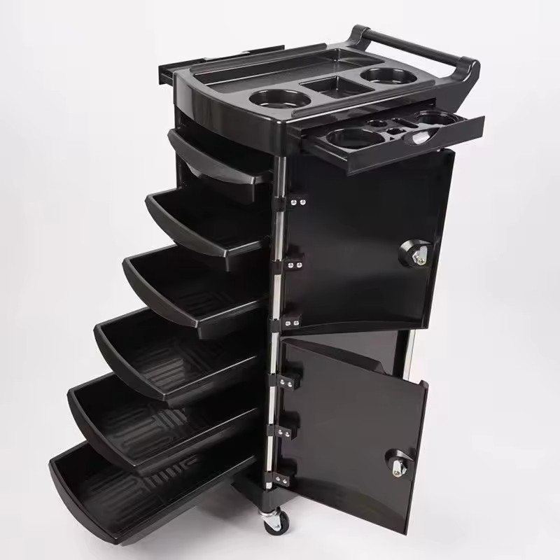 Barbershop Tool Cart Hair Salon Special Tool Table Multi-functional Storage Racks Hair Dyeing and Ironing Wheels Cart with
